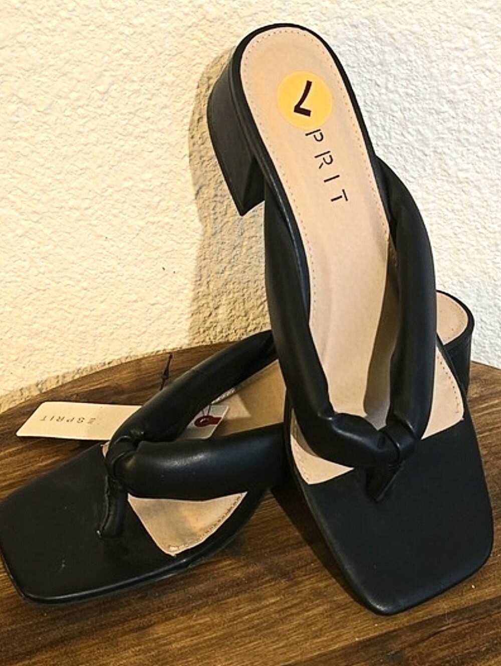 Esprit| Womens Black Square Toe Slip On Heel  Slides Careerwear Thongs Sz.8.5